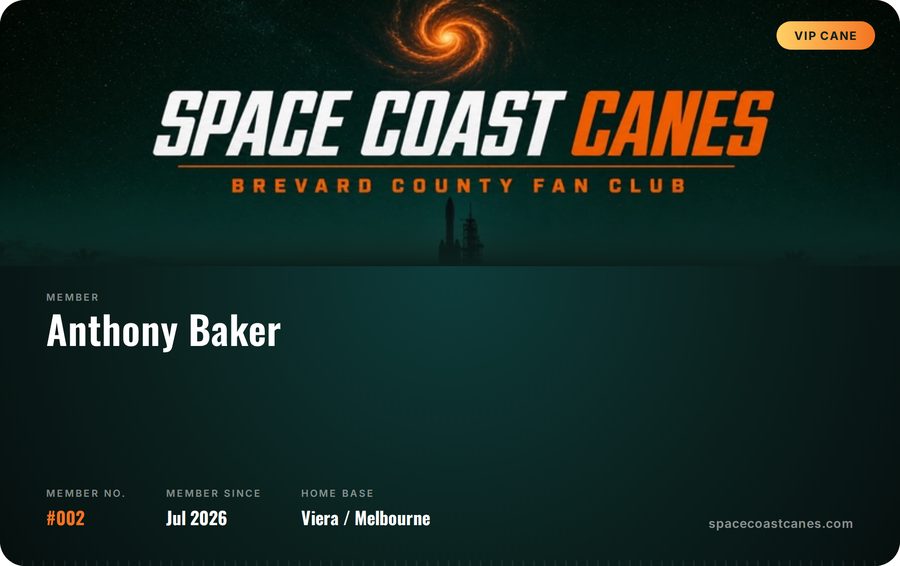 Space Coast Canes digital membership card sample